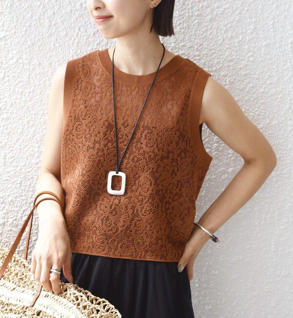 SHIPS for women「〈手洗い可能〉レース ジャカード 2WAY ノースリーブ カットソー」|Tシャツ・カットソー|