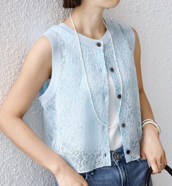 SHIPS for women「〈手洗い可能〉レース ジャカード 2WAY ノースリーブ カットソー」|Tシャツ・カットソー|ライトブルー