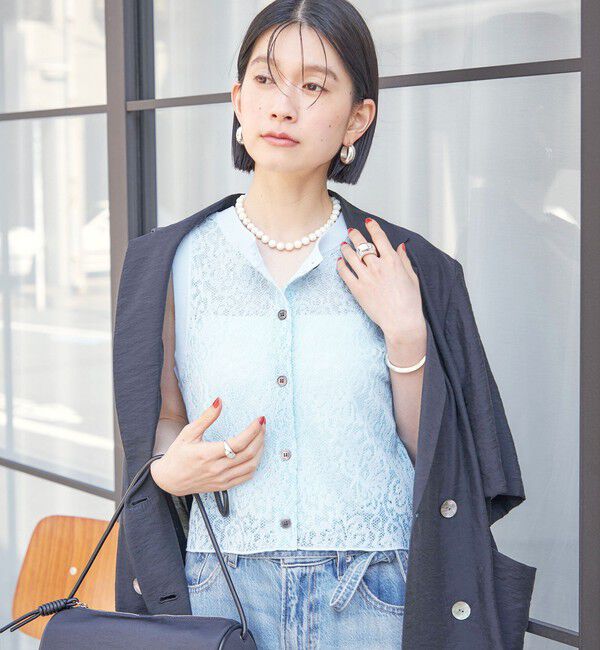 SHIPS for women「〈手洗い可能〉レース ジャカード 2WAY ノースリーブ カットソー」|Tシャツ・カットソー|