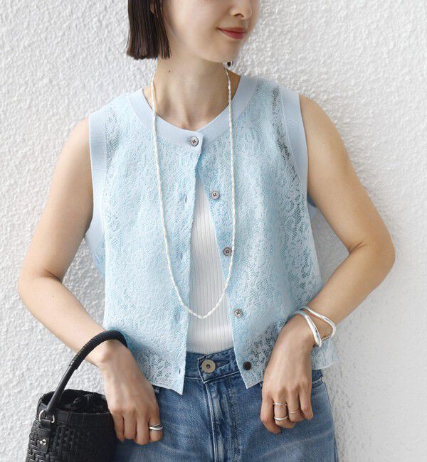 SHIPS for women「〈手洗い可能〉レース ジャカード 2WAY ノースリーブ カットソー」|Tシャツ・カットソー|