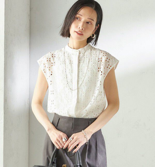 SHIPS for women「〈手洗い可能〉綿 刺繍 レース フレンチスリーブ ブラウス」|シャツ・ブラウス|