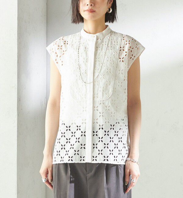 SHIPS for women「〈手洗い可能〉綿 刺繍 レース フレンチスリーブ ブラウス」|シャツ・ブラウス|