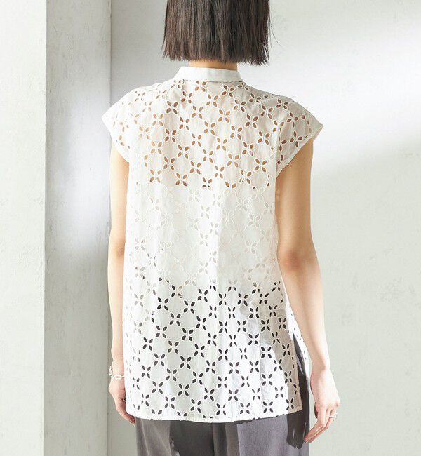 SHIPS for women「〈手洗い可能〉綿 刺繍 レース フレンチスリーブ ブラウス」|シャツ・ブラウス|
