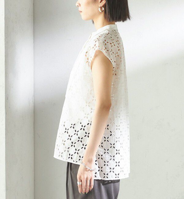 SHIPS for women「〈手洗い可能〉綿 刺繍 レース フレンチスリーブ ブラウス」|シャツ・ブラウス|