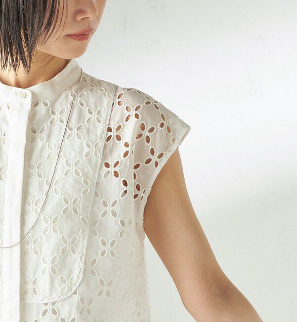 SHIPS for women「〈手洗い可能〉綿 刺繍 レース フレンチスリーブ ブラウス」|シャツ・ブラウス|