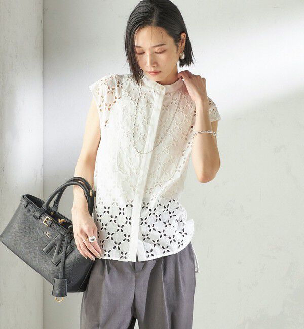 SHIPS for women「〈手洗い可能〉綿 刺繍 レース フレンチスリーブ ブラウス」|シャツ・ブラウス|