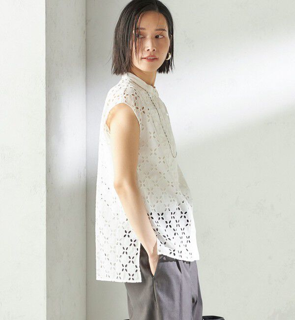SHIPS for women「〈手洗い可能〉綿 刺繍 レース フレンチスリーブ ブラウス」|シャツ・ブラウス|