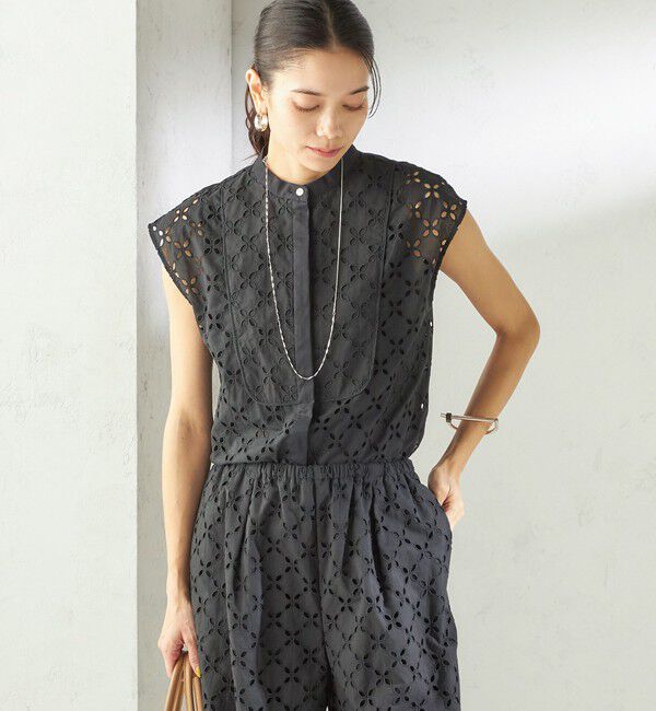 SHIPS for women「〈手洗い可能〉綿 刺繍 レース フレンチスリーブ ブラウス」|シャツ・ブラウス|