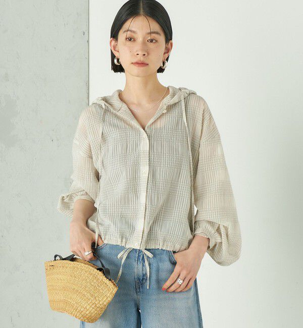 SHIPS for women「Wai＋:〈洗濯機可能〉シアー チェック フーディー シャツ」|シャツ・ブラウス|