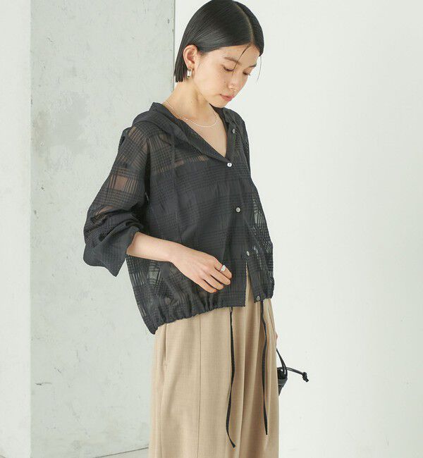 SHIPS for women「Wai＋:〈洗濯機可能〉シアー チェック フーディー シャツ」|シャツ・ブラウス|