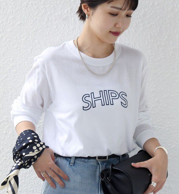 SHIPS for women「【WEB限定】 SHIPS ラウンド プリント ロゴ ロングスリーブ TEE」|Tシャツ・カットソー|