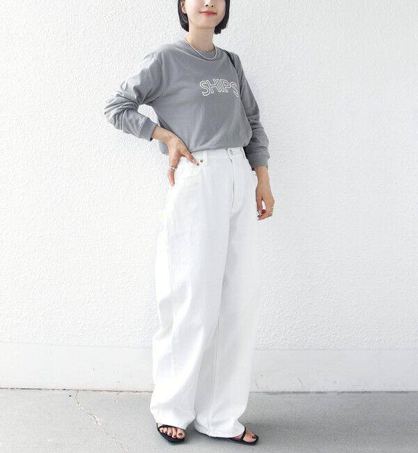 SHIPS for women「【WEB限定】 SHIPS ラウンド プリント ロゴ ロングスリーブ TEE」|Tシャツ・カットソー|