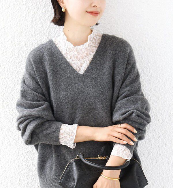 SHIPS for women「《予約》〈手洗い可能〉フラワー ストレッチ レース ハイネック トップス」|Tシャツ・カットソー|