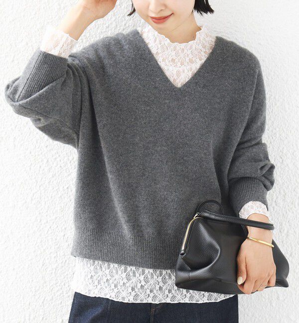SHIPS for women「《予約》〈手洗い可能〉フラワー ストレッチ レース ハイネック トップス」|Tシャツ・カットソー|