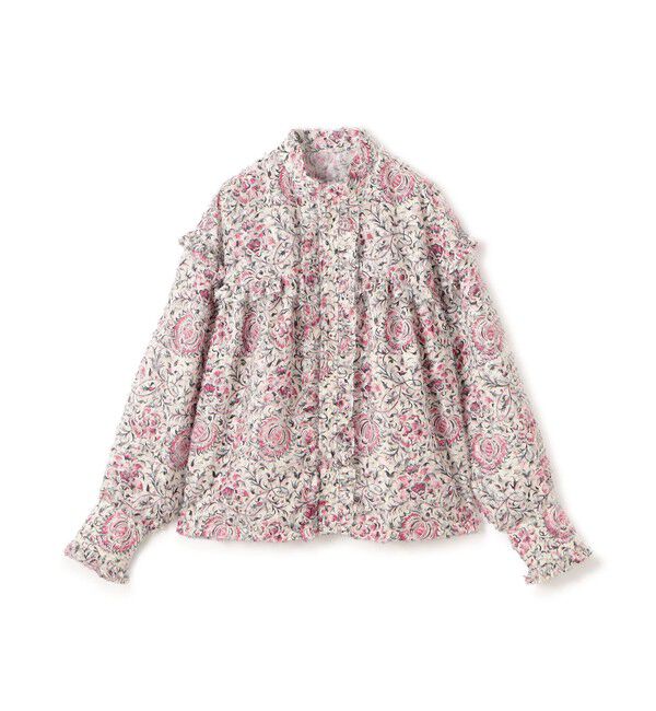 SOULEIADO「ラメカットジャカード カラーフリルブラウス」|シャツ・ブラウス|32 ピンク系
