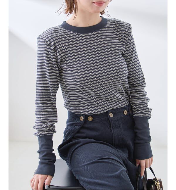 journal standard L'essage「《予約》Uhr/ウーア Rib Power Shoulder Tops トップス」|Tシャツ・カットソー|ネイビー