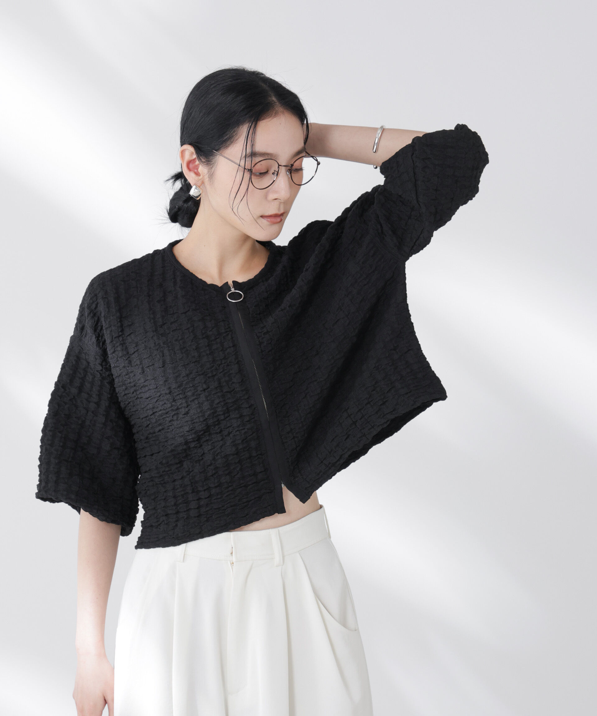 NANO universe「フクレシャーリングzipカーディガン」|Tシャツ・カットソー|