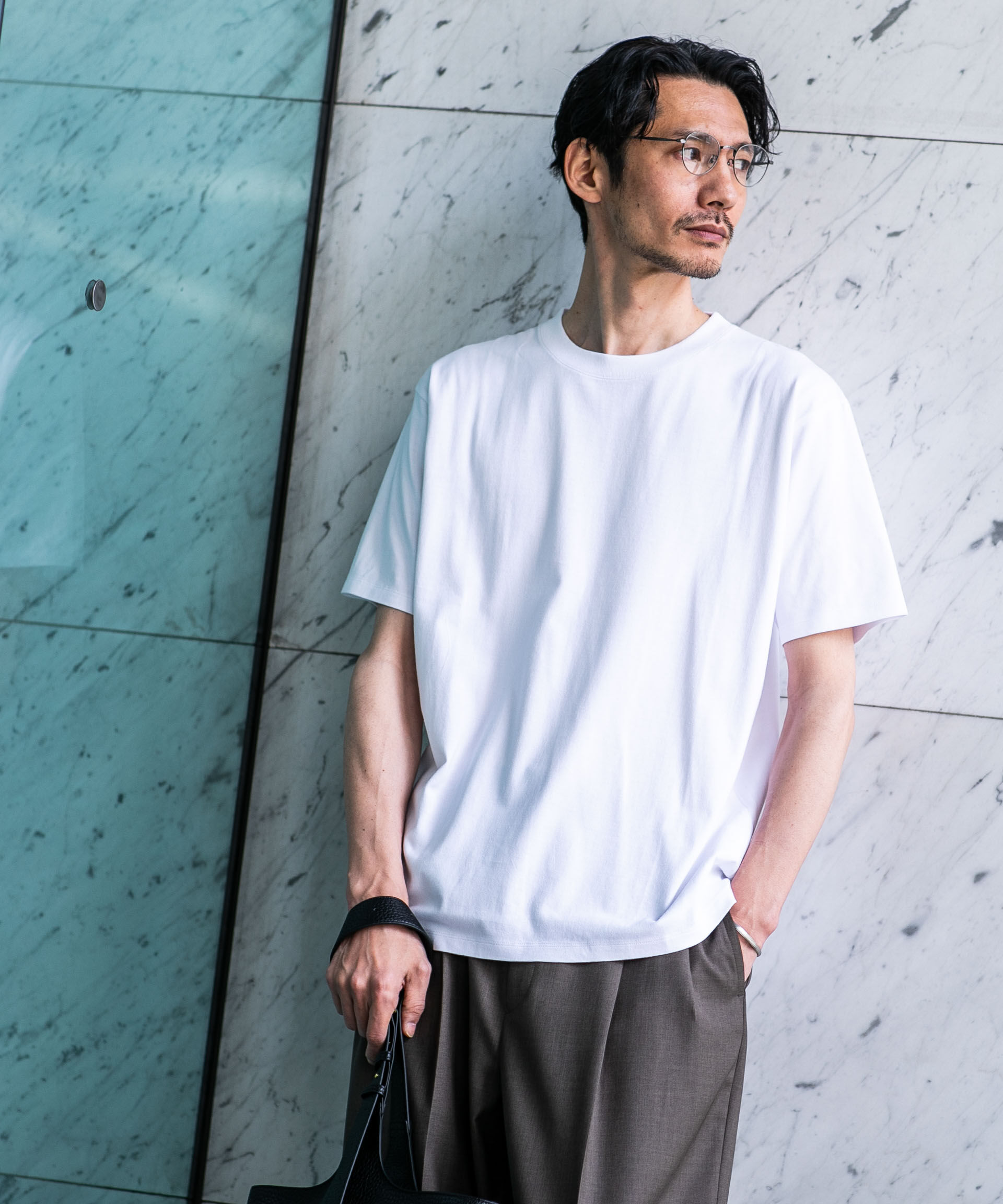 NANO universe「Anti Soaked(R) 汗染み防止 ライトウェイト 5.6oz ミドルシルエットTシャツ」|Tシャツ・カットソー|