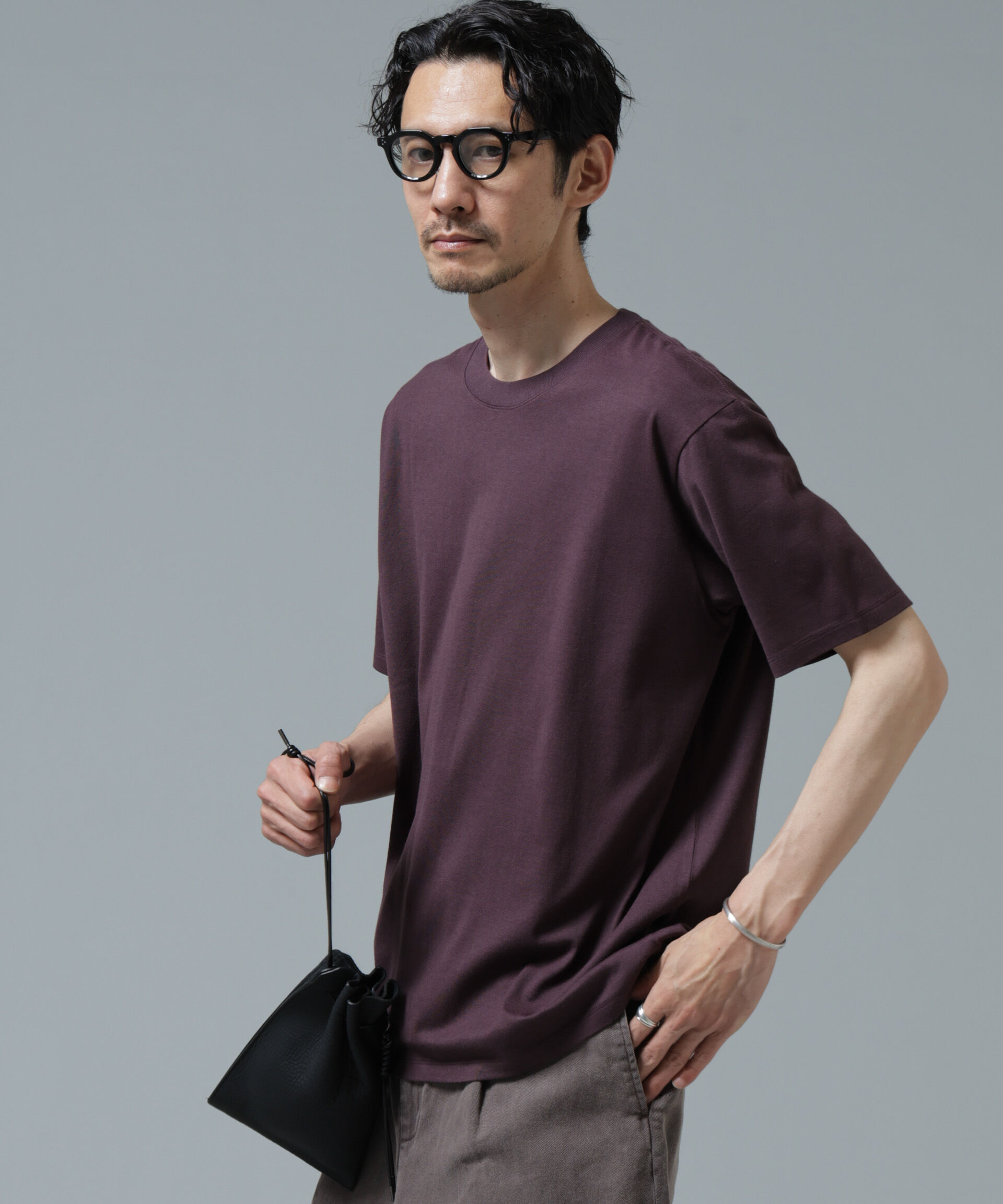 NANO universe「Anti Soaked(R) 汗染み防止 ライトウェイト 5.6oz ミドルシルエットTシャツ」|Tシャツ・カットソー|ボルドー3