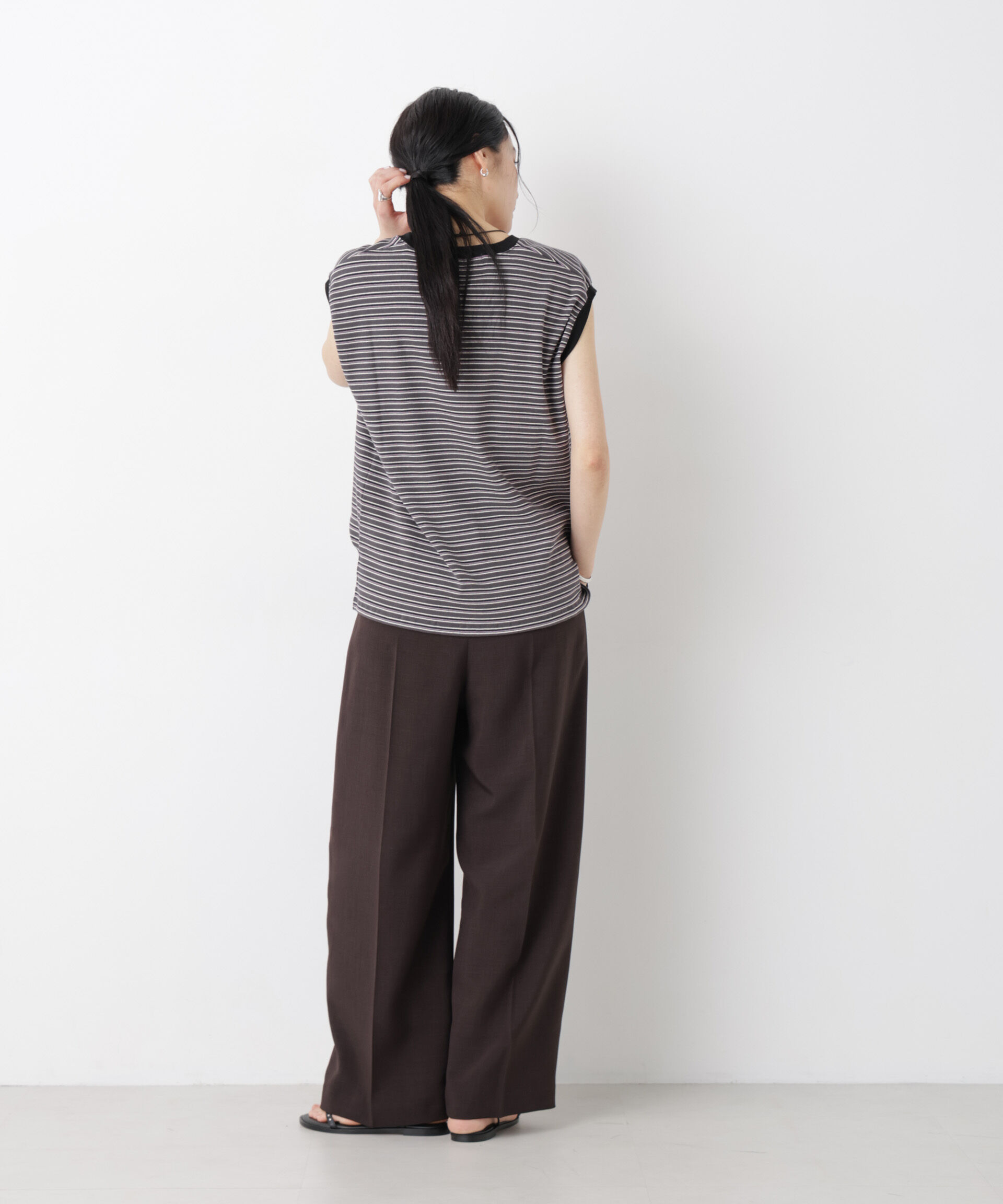 NANO universe「ボーダーテレコワイドノースリーブトップス」|Tシャツ・カットソー|