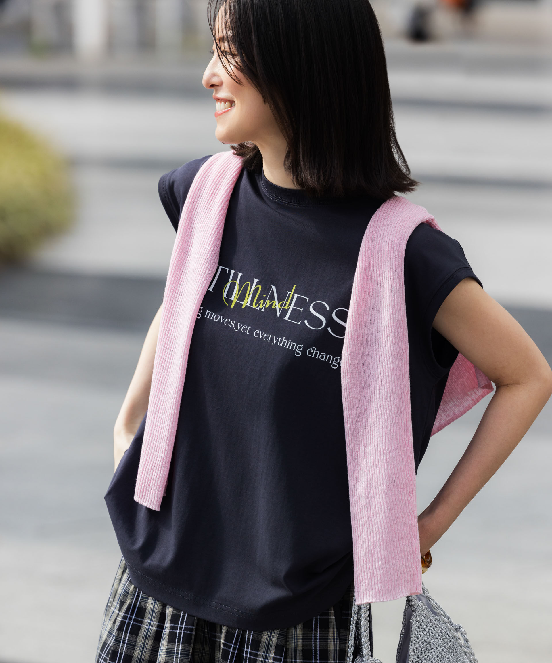 NANO universe「MINERALTEX(TM)ロゴプリントノースリーブTシャツ」|Tシャツ・カットソー|チャコール3
