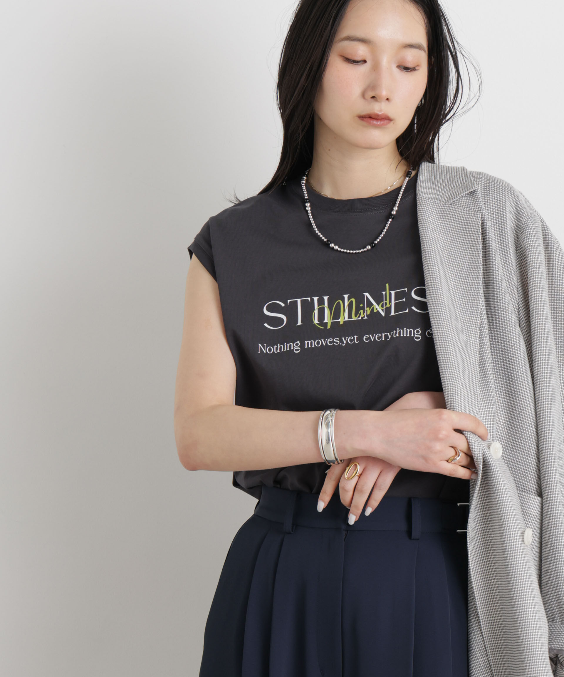 NANO universe「MINERALTEX(TM)ロゴプリントノースリーブTシャツ」|Tシャツ・カットソー|