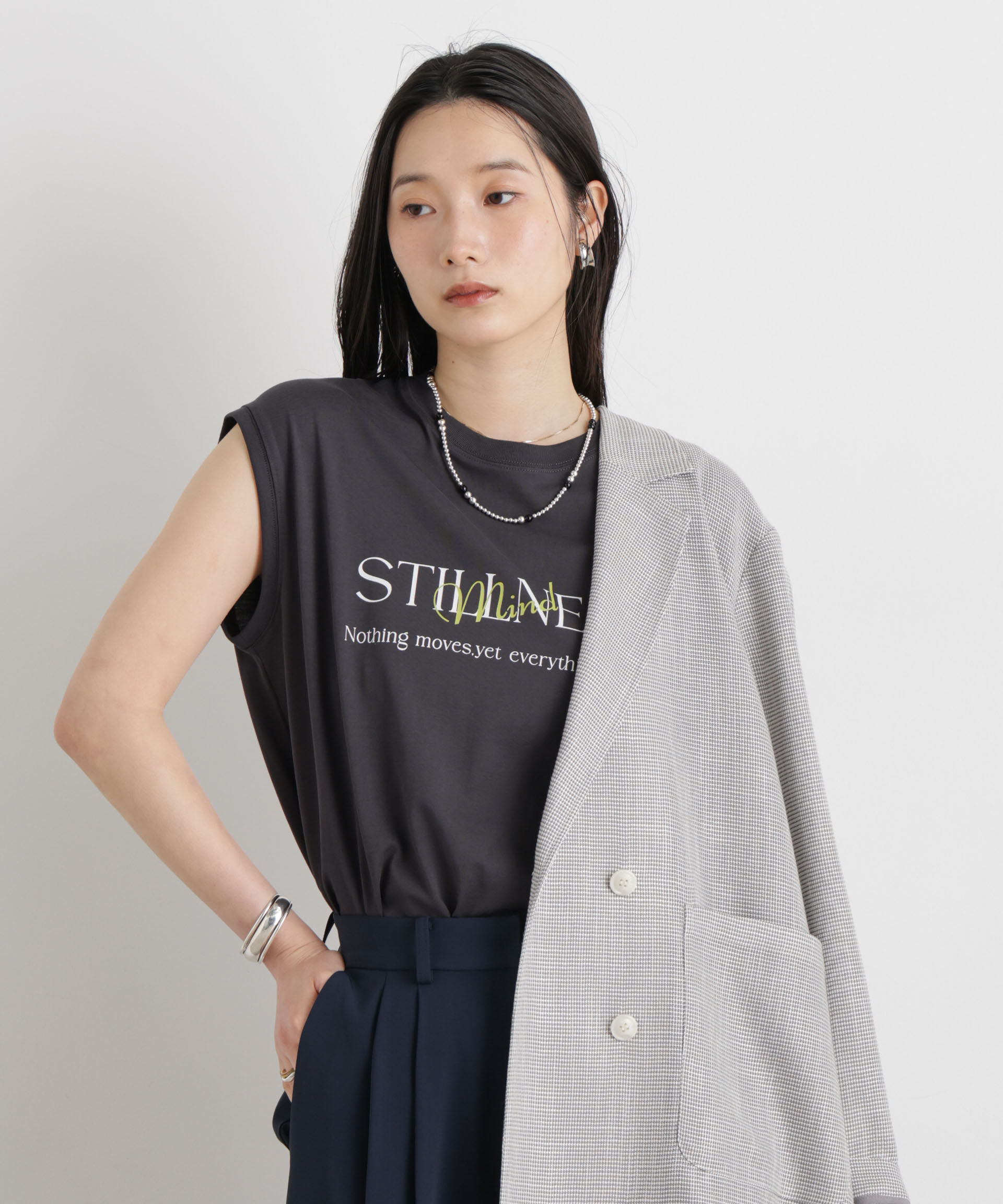 NANO universe「MINERALTEX(TM)ロゴプリントノースリーブTシャツ」|Tシャツ・カットソー|