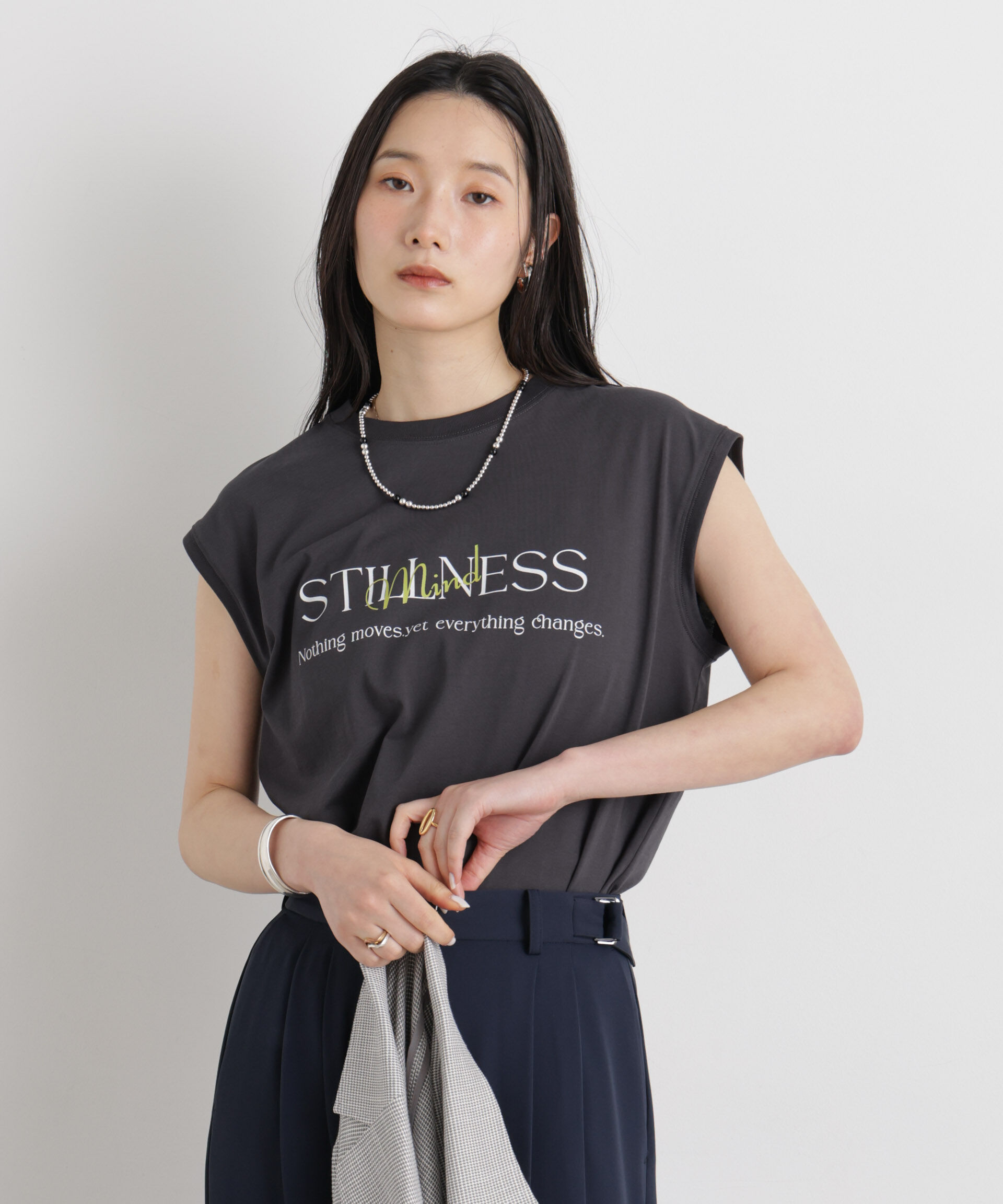 NANO universe「MINERALTEX(TM)ロゴプリントノースリーブTシャツ」|Tシャツ・カットソー|