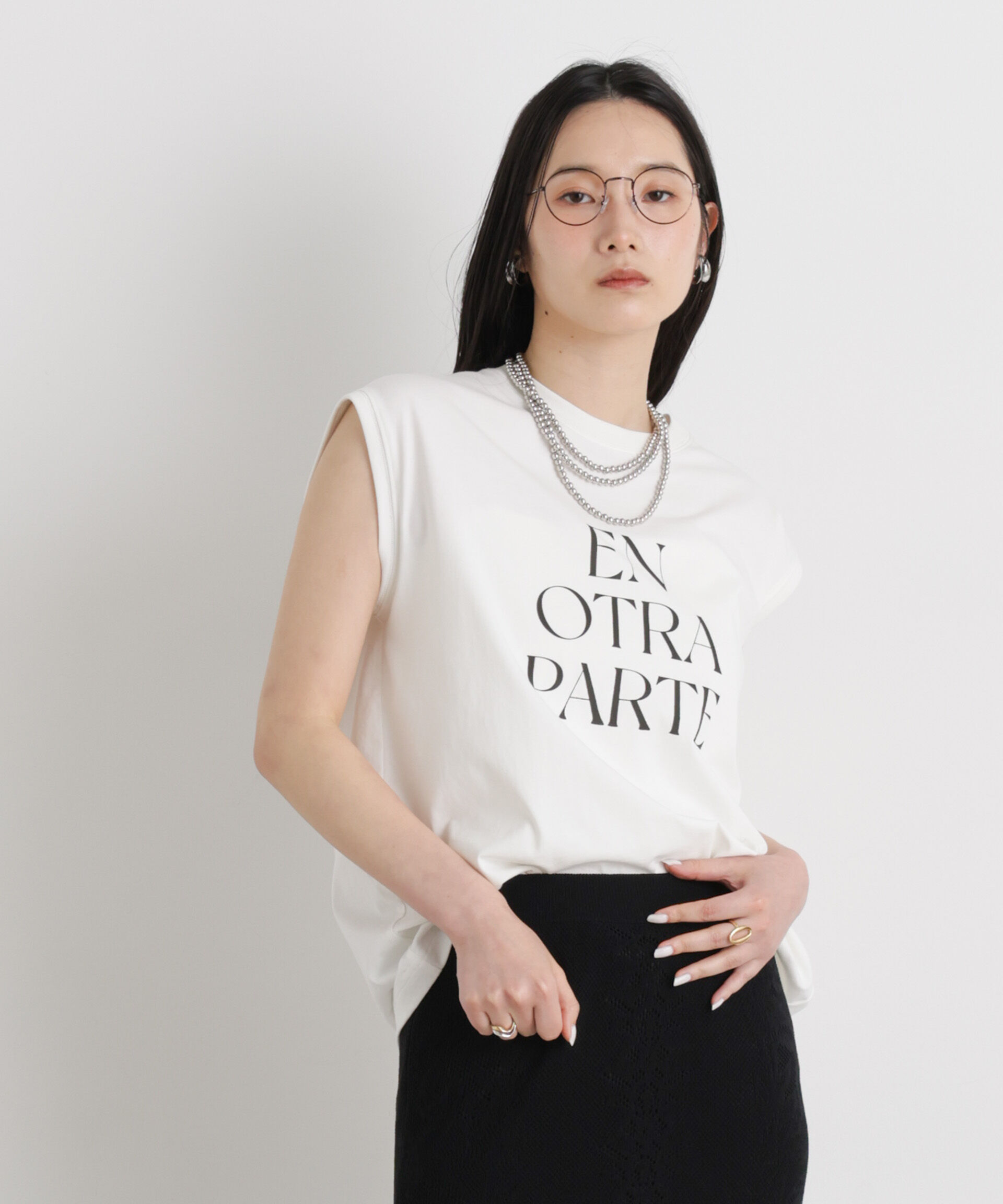 NANO universe「MINERALTEX(TM)ロゴプリントノースリーブTシャツ」|Tシャツ・カットソー|ホワイト