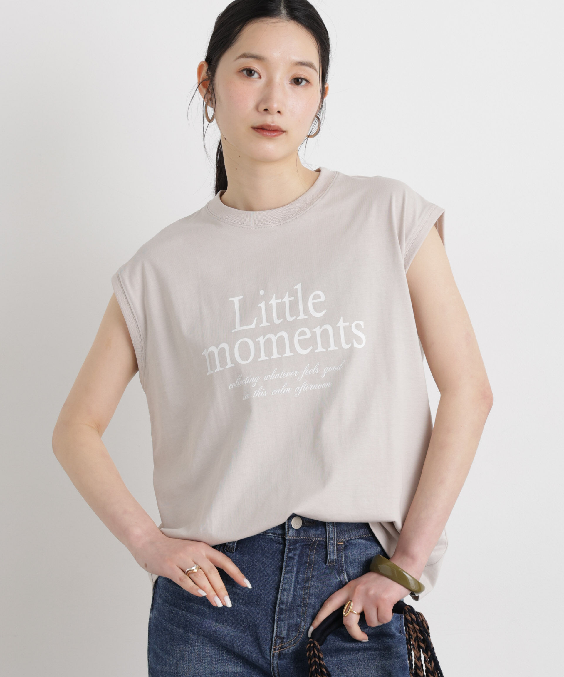 NANO universe「MINERALTEX(TM)ロゴプリントノースリーブTシャツ」|Tシャツ・カットソー|グレージュ3