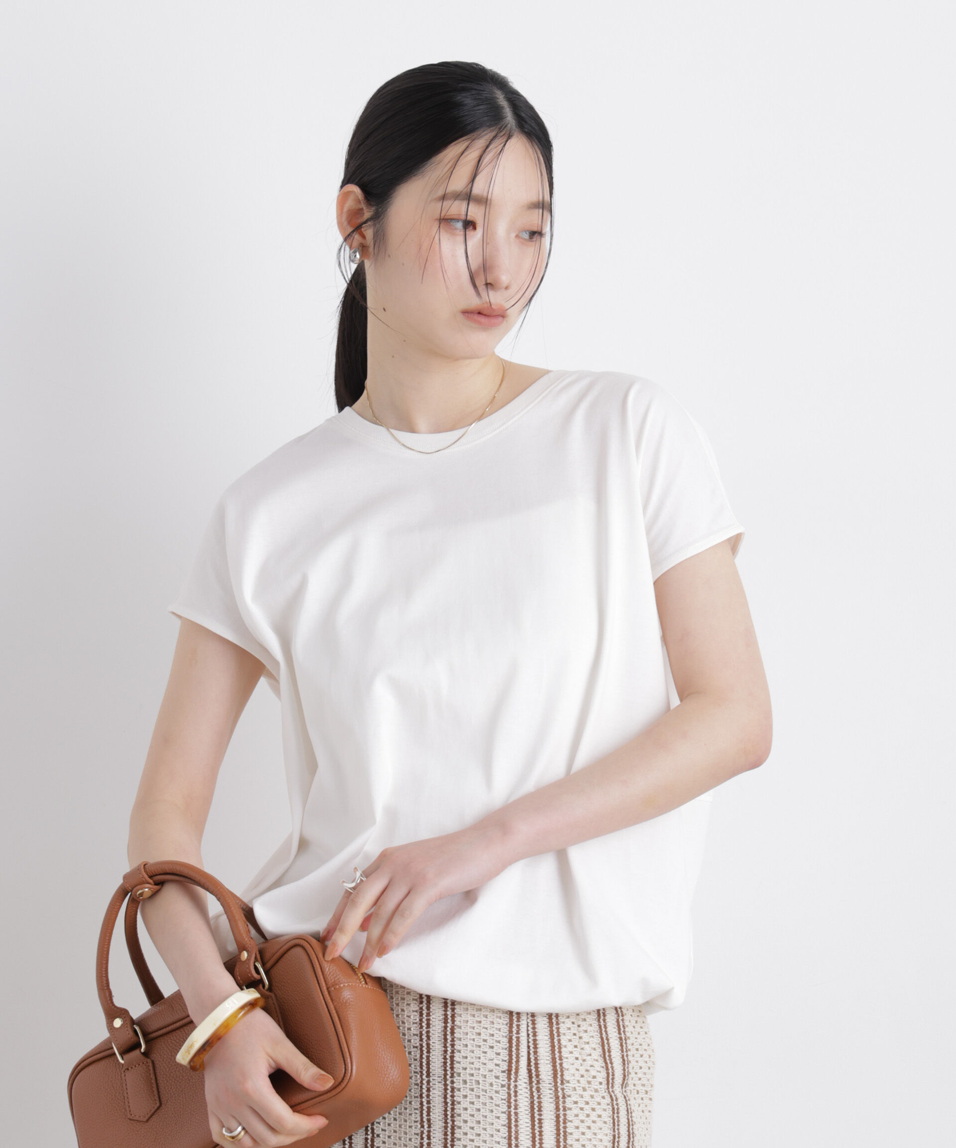 nano･universe「NANOFINE ドロストヘムカットトップス」|Tシャツ・カットソー|ホワイト