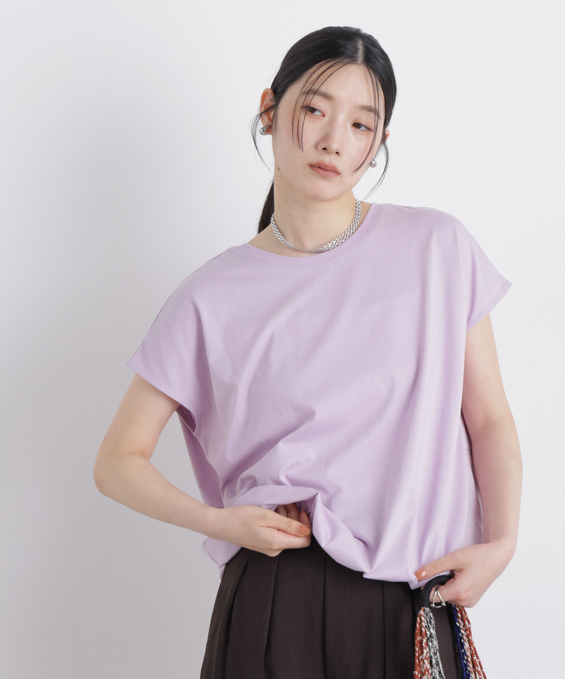 nano･universe「NANOFINE ドロストヘムカットトップス」|Tシャツ・カットソー|パープル