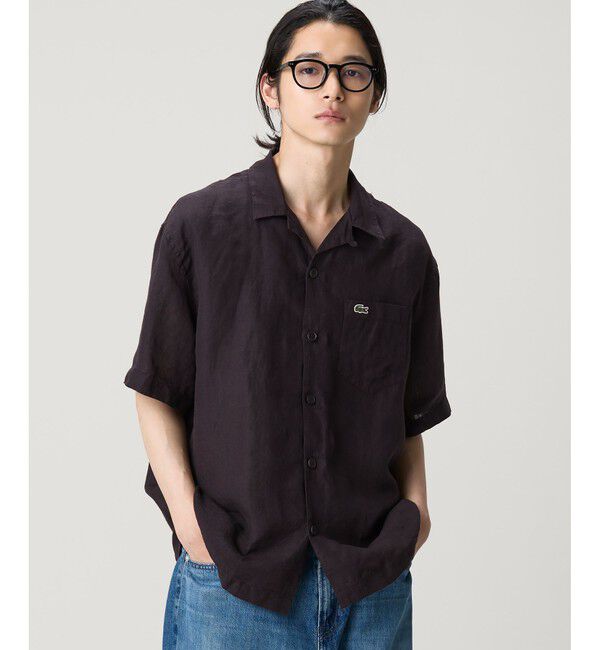 LACOSTE「オーバーサイズ リネンオープンカラーシャツ」|シャツ・ブラウス|ブラウン