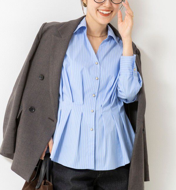 NOLLEY'S「【WEB＆一部店舗限定カラー】【GOODS BUYER 石田別注カラー】ストレッチタフタスキッパータックシャツ」|シャツ・ブラウス|ブルー系1