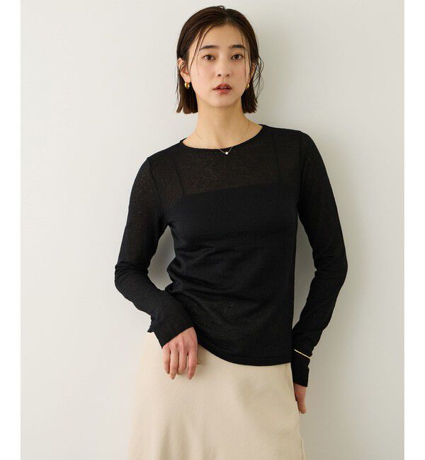 ROPE「コットンシアーロングスリーブカットソー/イージーケア」|Tシャツ・カットソー|ブラック(01)
