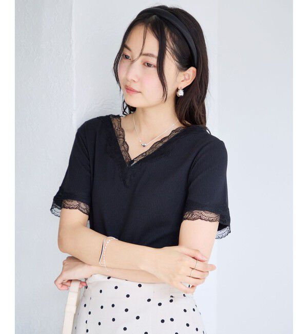 VIS「レーストリムVネックTシャツ/汗ジミ加工」|Tシャツ・カットソー|