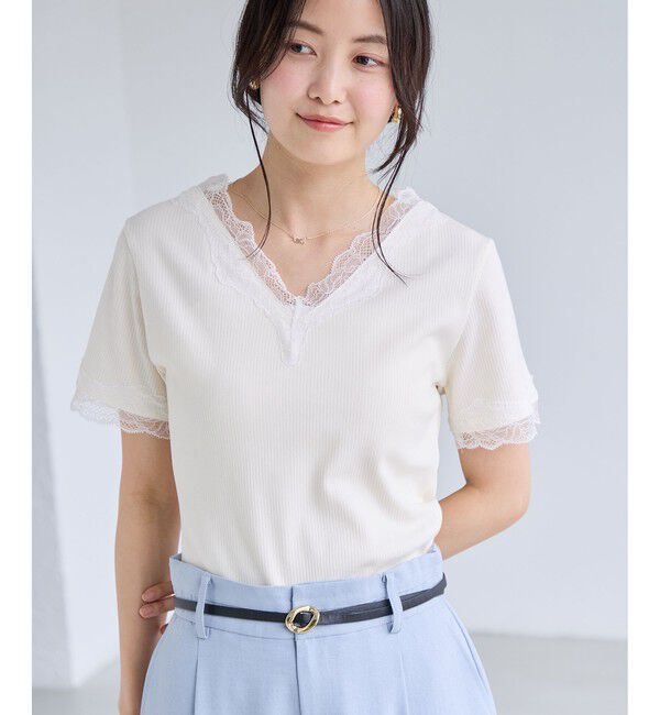 VIS「レーストリムVネックTシャツ/汗ジミ加工」|Tシャツ・カットソー|
