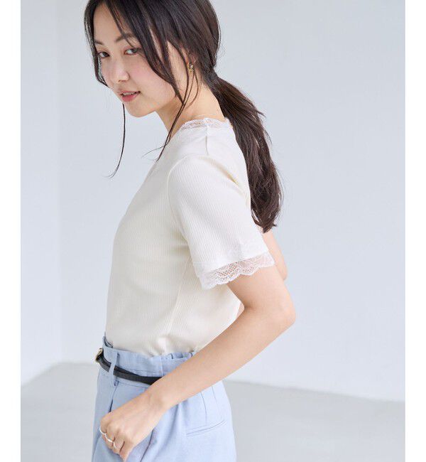 VIS「レーストリムVネックTシャツ/汗ジミ加工」|Tシャツ・カットソー|