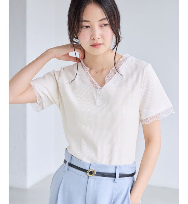 VIS「レーストリムVネックTシャツ/汗ジミ加工」|Tシャツ・カットソー|