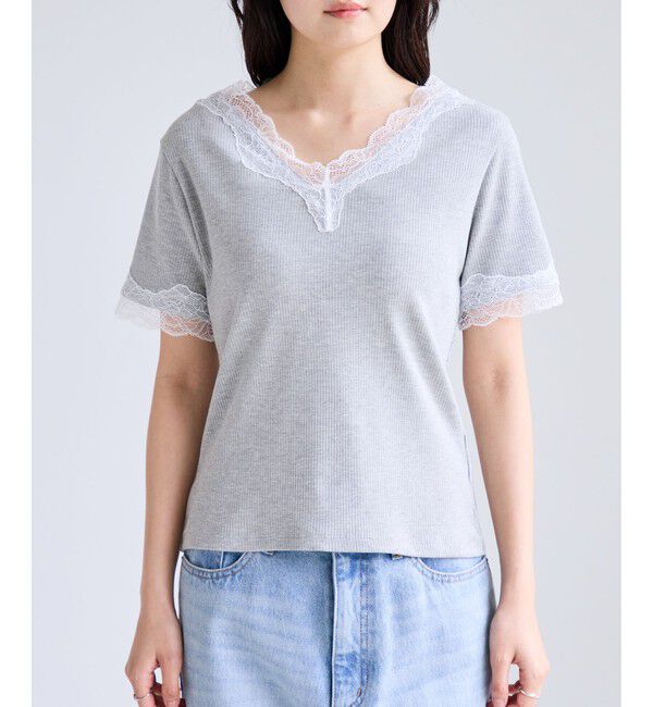VIS「レーストリムVネックTシャツ/汗ジミ加工」|Tシャツ・カットソー|