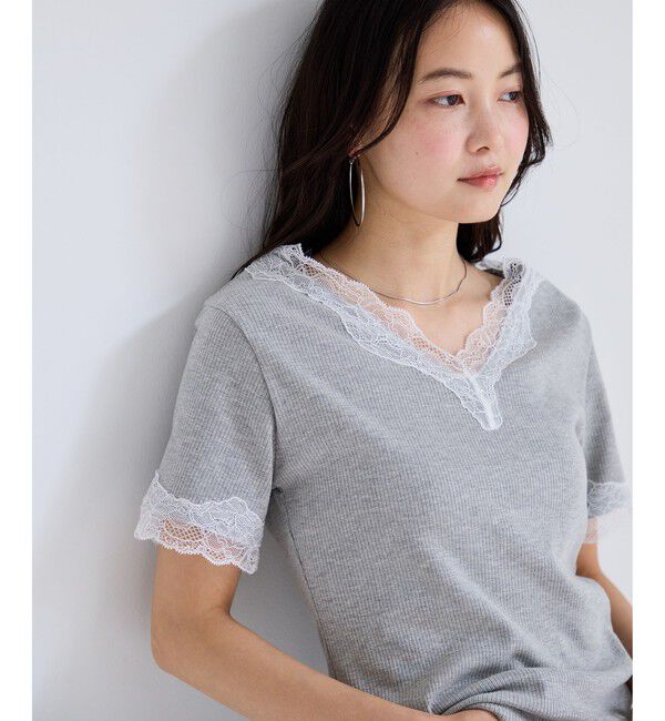 VIS「レーストリムVネックTシャツ/汗ジミ加工」|Tシャツ・カットソー|