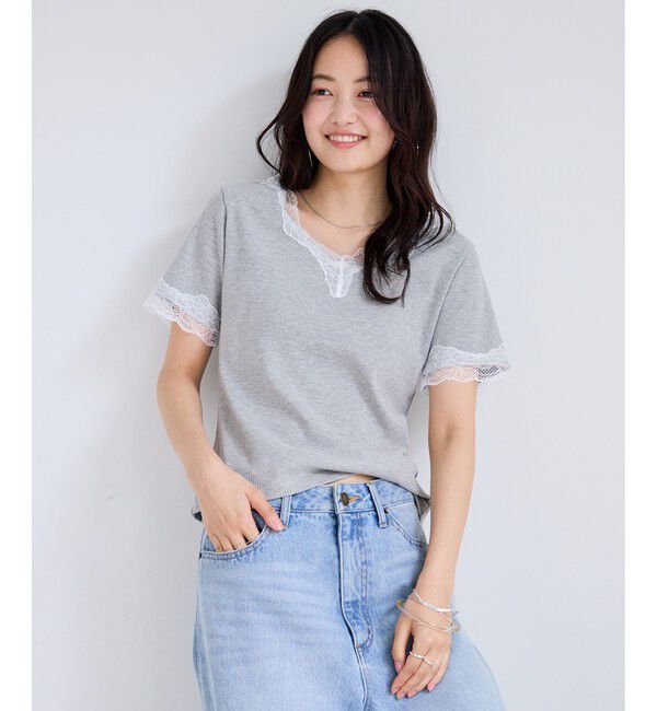 VIS「レーストリムVネックTシャツ/汗ジミ加工」|Tシャツ・カットソー|