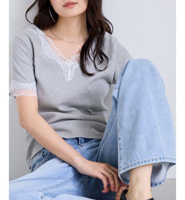 VIS「レーストリムVネックTシャツ/汗ジミ加工」|Tシャツ・カットソー|
