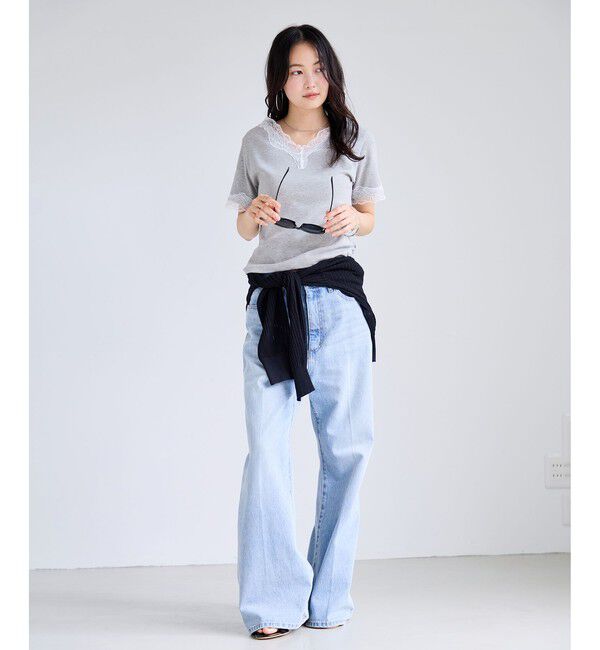 VIS「レーストリムVネックTシャツ/汗ジミ加工」|Tシャツ・カットソー|