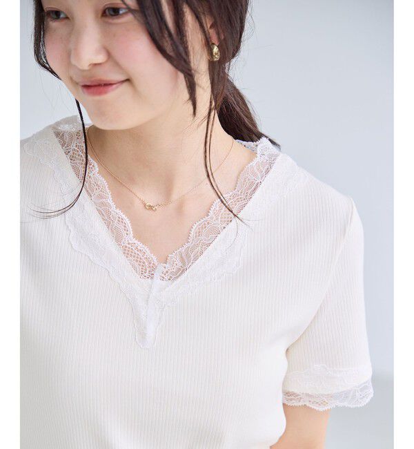 VIS「レーストリムVネックTシャツ/汗ジミ加工」|Tシャツ・カットソー|オフホワイト(15)