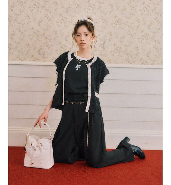 VIS「【MARY QUANT&times;VIS】配色フリンジベスト」|ベスト・ジレ|ブラック(01)