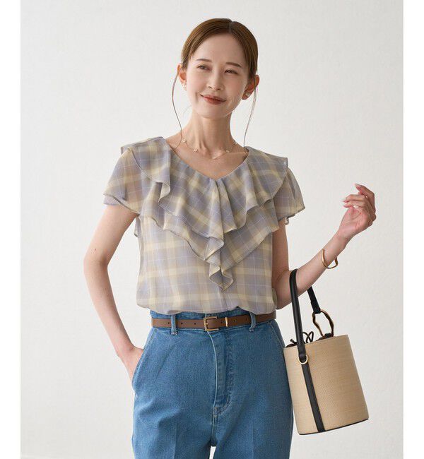 Rope&rsquo;Picnic「マドラスチェックボイルシアーブラウス」|シャツ・ブラウス|