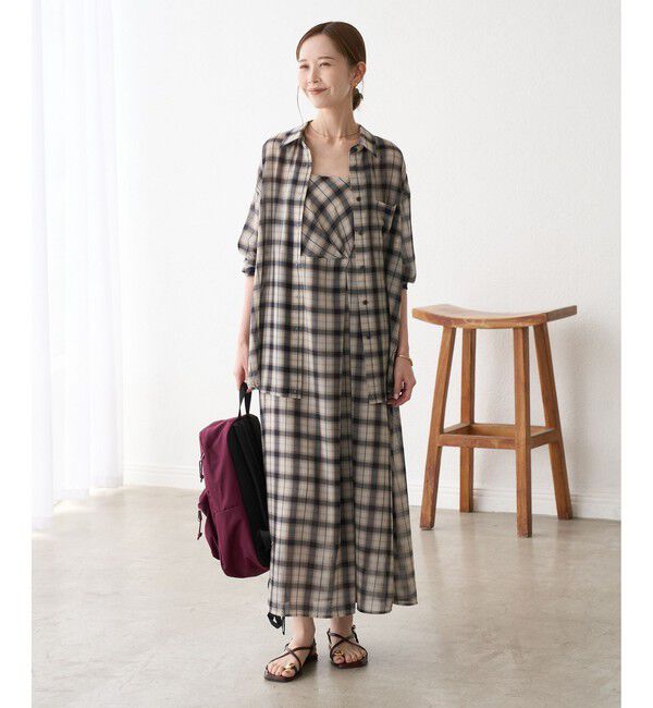 Rope&rsquo;Picnic「【一部店舗限定】マドラスチェックボイルシアーキャミワンピース」|ワンピース|