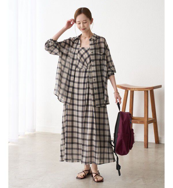 Rope&rsquo;Picnic「【一部店舗限定】マドラスチェックボイルシアーキャミワンピース」|ワンピース|