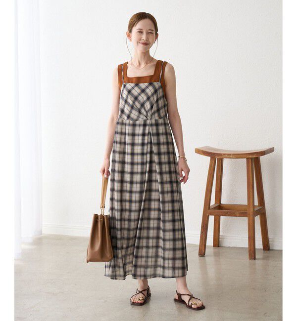 Rope&rsquo;Picnic「【一部店舗限定】マドラスチェックボイルシアーキャミワンピース」|ワンピース|